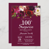 ブルゴーニュフローラサプライズ100歳誕生パーティー 招待状 (正面/裏面)