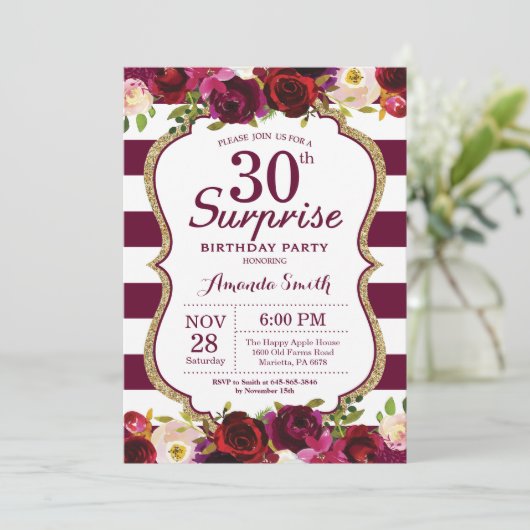 ブルゴーニュフローラサプライズ30歳の誕生日パーティー 招待状 (スタンド正面)