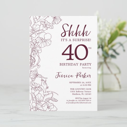 ブルゴーニュフローラサプライズ40歳の誕生日 招待状 (スタンド正面)