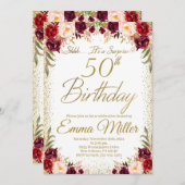 ブルゴーニュフローラサプライズ50誕生日 招待状 (正面/裏面)