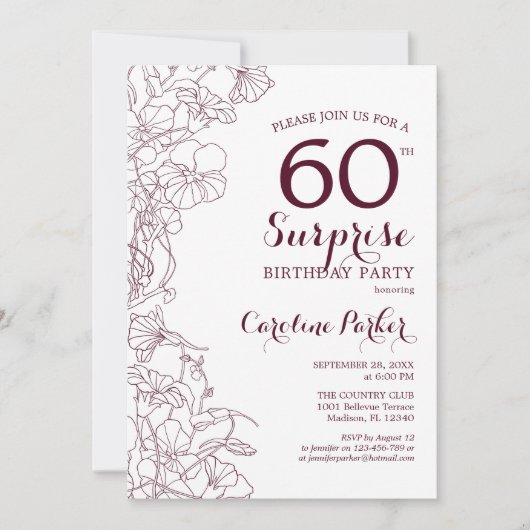 ブルゴーニュフローラサプライズ60thバースデーパーティー 招待状 (正面)