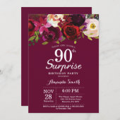 ブルゴーニュフローラサプライズ90歳の誕生日パーティー 招待状 (正面/裏面)