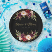 ブルゴーニュフローラシックブラック金ゴールド婚約パーティ ペーパープレート (パーティー)