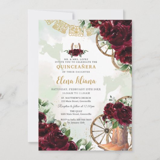 ブルゴーニュフローラシャーロブーツスウィート16キンセアニラ 招待状 (正面)