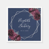 ブルゴーニュフローラシルバージオメトリックネイビーブルー結婚ズ スタンダードカクテルナプキン (正面)