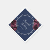 ブルゴーニュフローラシルバージオメトリックネイビーブルー結婚ズ スタンダードカクテルナプキン (角)