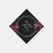 ブルゴーニュフローラシルバージオメトリックブラック結婚ズ スタンダードカクテルナプキン (角)