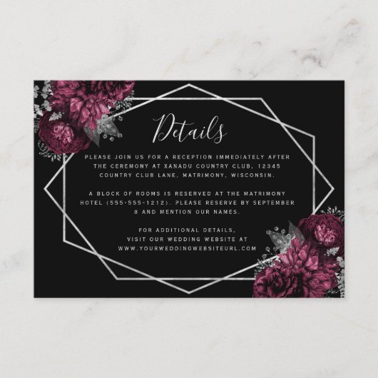 ブルゴーニュフローラシルバーフレームブラック結婚ズ詳細 エンクロージャーカード (正面)