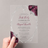 ブルゴーニュフローラシルバーフレーム最初の聖餐式 アクリル招待状 (インサイチュ (ポータブル))