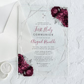 ブルゴーニュフローラシルバーフレーム最初の聖餐式 アクリル招待状