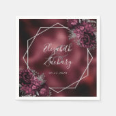 ブルゴーニュフローラシルバー結婚幾何学模様 スタンダードカクテルナプキン (正面)