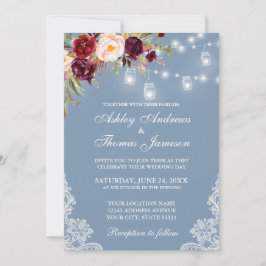 ブルゴーニュフローラジャールライトレースダスティブルー結婚ズ 招待状