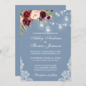 ブルゴーニュフローラジャールライトレースダスティブルー結婚ズ 招待状 (正面/裏面)