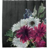 ブルゴーニュフローラスプラッシュ動揺してオンブラック シャワーカーテン (正面)