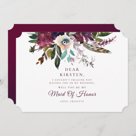 ブルゴーニュフローラスプレンダーメイド・オブ・オーナー(花嫁付き添い人)提案 招待状 (正面/裏面)