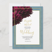 ブルゴーニュフローラダスティブルーブルー金ゴールドエレガントな結婚式 招待状 (正面)