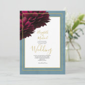 ブルゴーニュフローラダスティブルーブルー金ゴールドエレガントな結婚式 招待状 (スタンド正面)