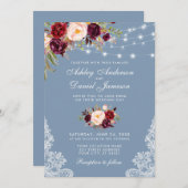 ブルゴーニュフローラダスティブルー結婚ズのレースライト 招待状 (正面/裏面)