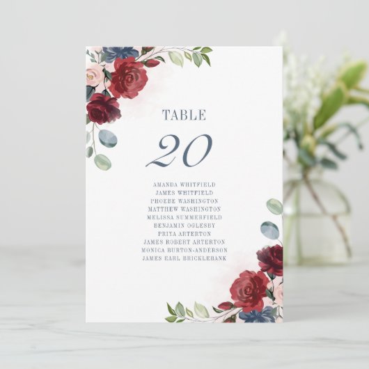 ブルゴーニュフローラダスティ結婚ブルーのテーブル番号20 招待状 (スタンド正面)