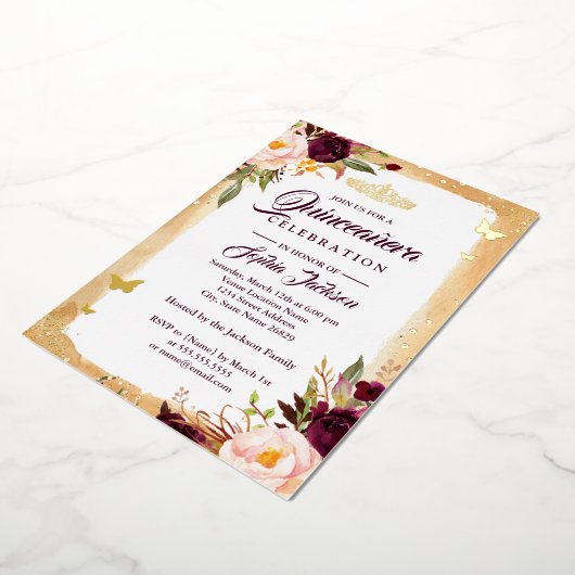 ブルゴーニュフローラティアラ金ゴールドキンセアニェラ15日 箔招待状 (回転した状態)