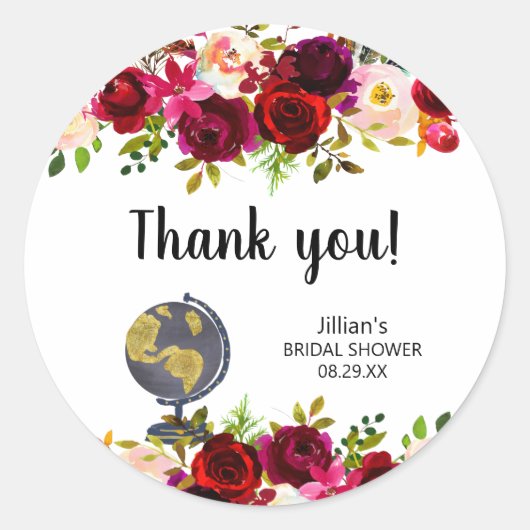ブルゴーニュフローラトラベル感謝していブライダルシャワーユー ラウンドシール (正面)