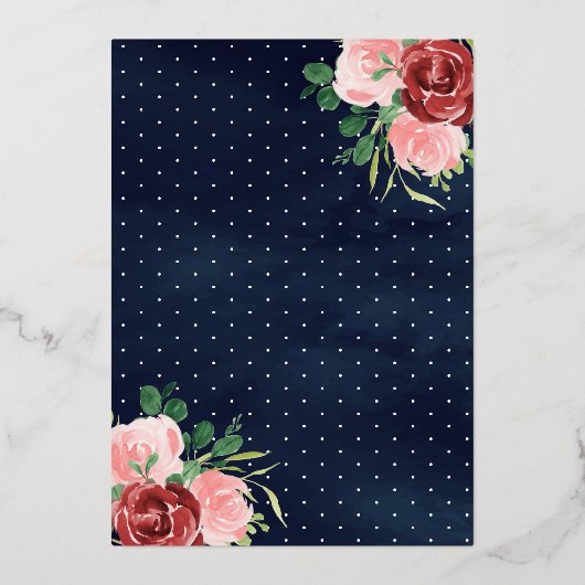 ブルゴーニュフローラドレスネイビーブルーキンセアニェラ金ゴールド 箔招待状 (裏面)