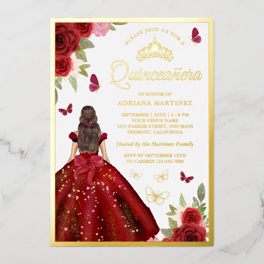 ブルゴーニュフローラドレスバタフライキンセアニェラ金ゴールド 箔招待状 (正面)