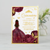 ブルゴーニュフローラドレスバタフライキンセアニェラ金ゴールド 箔招待状 (立ち正面)