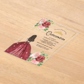 ブルゴーニュフローラドレスプリンセス金ゴールドキンセアニェラ アクリル招待状 (レイダウン)