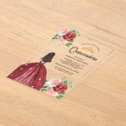 ブルゴーニュフローラドレスプリンセス金ゴールドキンセアニェラ アクリル招待状 (レイダウン)