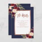 ブルゴーニュフローラネイビーバラ結婚金ゴールド詳細 エンクロージャーカード (正面/裏面)
