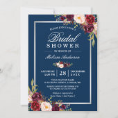 ブルゴーニュフローラネイビーブルーウィンターブライダルシャワー 招待状 (正面)