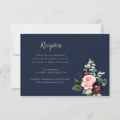 ブルゴーニュフローラネイビーブルーウェディングレセプションカード 出欠カード (正面)