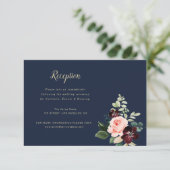 ブルゴーニュフローラネイビーブルーウェディングレセプションカード 出欠カード (スタンド正面)