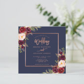 ブルゴーニュフローラネイビーブルーバラ金ゴールド結婚スクリプト 招待状 (スタンド正面)