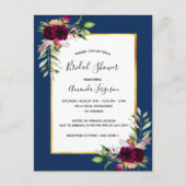 ブルゴーニュフローラネイビーブルーブライダルシャワー招待 ポストカード (正面)