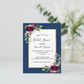 ブルゴーニュフローラネイビーブルーブライダルシャワー招待 ポストカード (スタンド正面)