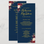 ブルゴーニュフローラネイビーブルー金ゴールドカスタムウェディング プログラム (正面/裏面)