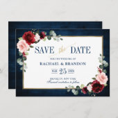 ブルゴーニュフローラネイビーブルー金ゴールドフレーム日付の保存 (正面/裏面)