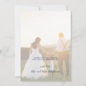 ブルゴーニュフローラネイビーブルー金ゴールド写真結婚ズ サンキューカード (裏面)