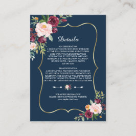ブルゴーニュフローラネイビーブルー金ゴールド結婚ズ詳細 エンクロージャーカード
