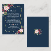 ブルゴーニュフローラネイビーブルー金ゴールド結婚ズ詳細 エンクロージャーカード (正面/裏面)