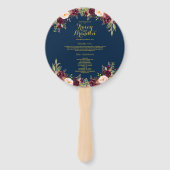 ブルゴーニュフローラネイビーブルー金ゴールド結婚式 プログラム ハンドファン (正面)