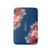 ブルゴーニュフローラネイビーブルー バスマット (正面縦)