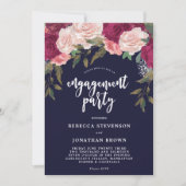 ブルゴーニュフローラネイビー婚約パーティ招待 招待状 (正面)