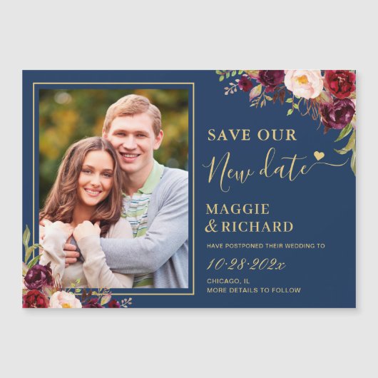 ブルゴーニュフローラネイビー救金ゴールドザ新しい日付磁石 (正面)