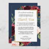 ブルゴーニュフローラネイビー結婚ブルーズプレイスセッティング サンキューカード (正面/裏面)