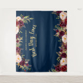 ブルゴーニュフローラネイビー結婚金ゴールド撮影ブース タペストリー (正面)