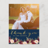 ブルゴーニュフローラネイビー金ゴールド写真結婚の皆様に感謝 ポストカード (正面)