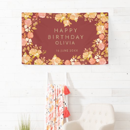 ブルゴーニュフローラハート型ハッピーバースデー 横断幕 (インサイチュ)